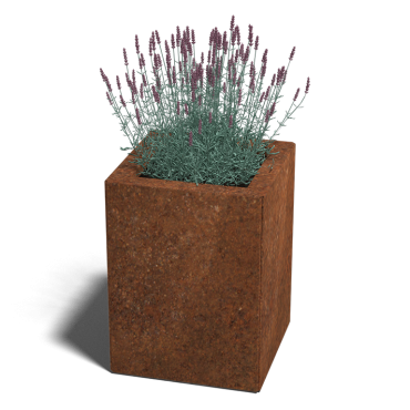 Cortenstaal plantenbak Vierkant 30x30 hoogte=30cm opties=bodemplaat + (8) voeten