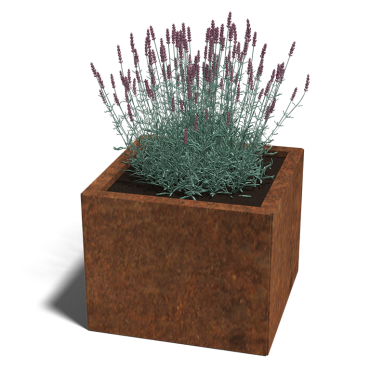 Cortenstaal plantenbak Vierkant 50x50 hoogte=30cm opties=bodemplaat + (8) voeten