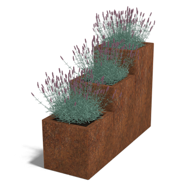 Cortenstaal plantenbak Vierkant Trapmodel III 40 opties=bodemplaat