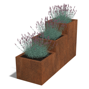 Cortenstaal plantenbak Vierkant Trapmodel III 50 opties=bodemplaat