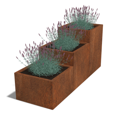 Cortenstaal plantenbak Vierkant Trapmodel III 60 opties=geen bodemplaat