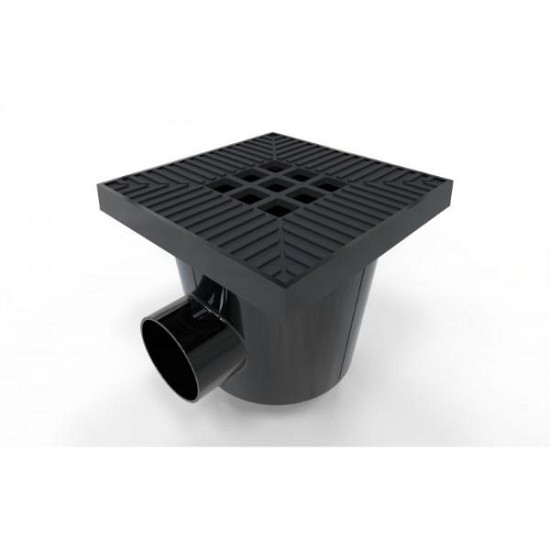 Star Point Put, zwart aluminium rooster 20x20x21 cm (lxbxh), zijuitloop 75mm- onder uitloop 75/110 mm, met afsluitkap