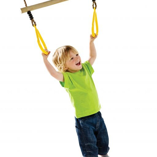 houten ringtrapeze met kunststof ringen - PP - geel