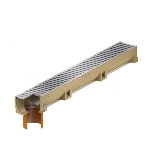 Euroline goot + verzinkt staal sleufrooster 100cm  + uitloop 11 cm