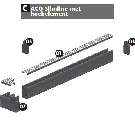 ACO Slim-Line hoekstuk, zwart aluminium design rooster