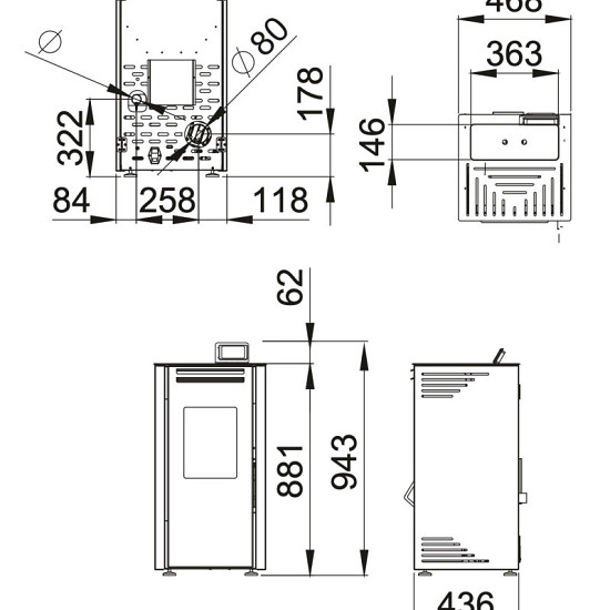 Tuin/Terras Haard Boreal 6 bordaux - pelletmodel vrijstaand
