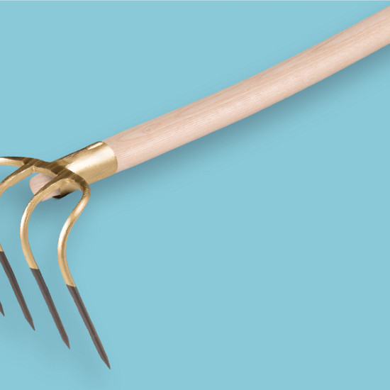 Mesthaak OFFNER 4 tands, korte tanden, met dul met gebogen Essen steel 140 cm