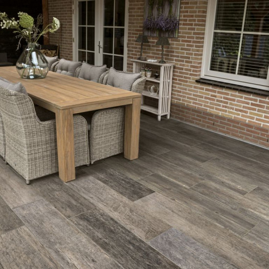 Keramische tegel 120x30x2 cm Due Rustic Wood Oak Grey gerectificeerd