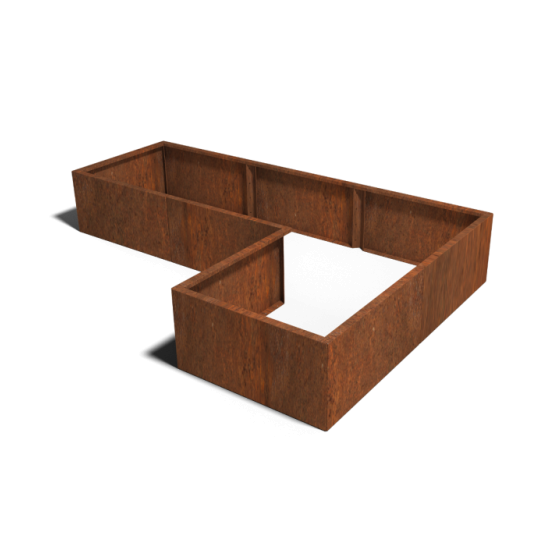 Cortenstaal plantenbak Hoekopstelling 240x160x80cm hoogte=30cm opties=bodemplaat