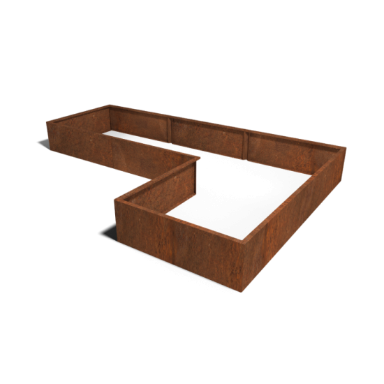Cortenstaal plantenbak Hoekopstelling 360x240x120cm hoogte=80cm opties=geen bodemplaat
