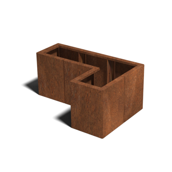 Cortenstaal plantenbak Hoekopstelling 90x60x30cm hoogte=60cm opties=bodemplaat