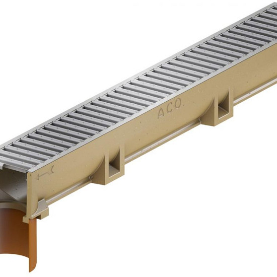 Aco Euroline goot, L=1000mm, H60 verzinkt sleufrooster + onderuitlaat Ø110
