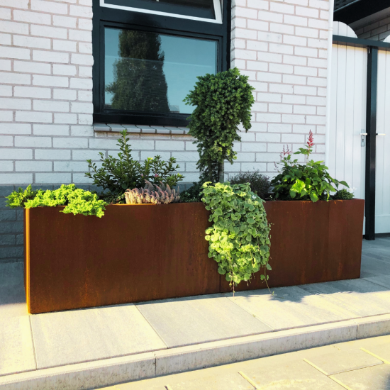 Cortenstaal plantenbak Rechthoek XL 200x50 hoogte=80cm opties=geen bodemplaat