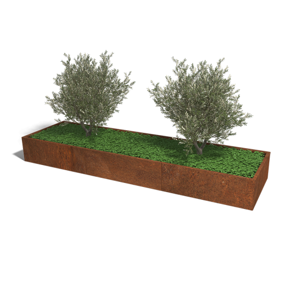 Cortenstaal plantenbak Rechthoek XL 360x100 hoogte=80cm opties=geen bodemplaat