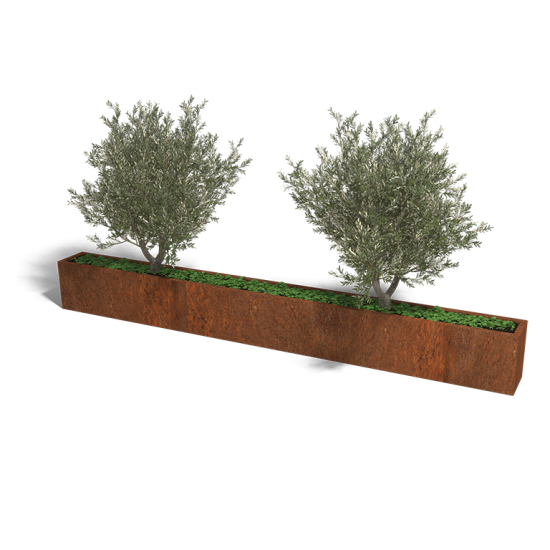 Cortenstaal plantenbak Rechthoek XL 360x30 hoogte=80cm opties=bodemplaat