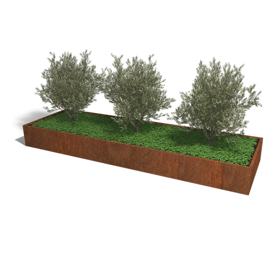Cortenstaal plantenbak Rechthoek XL 400x120 hoogte=30cm opties=geen bodemplaat