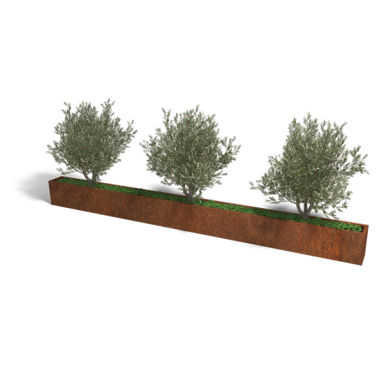 Cortenstaal plantenbak Rechthoek XL 480x30 hoogte=80cm opties=bodemplaat