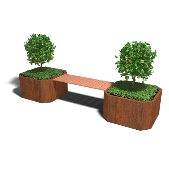 Cortenstaal plantenbak Stompe hoeken met Bankje