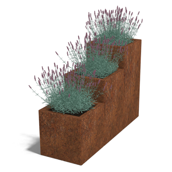 Cortenstaal plantenbak Vierkant Trapmodel III 40 opties=geen bodemplaat