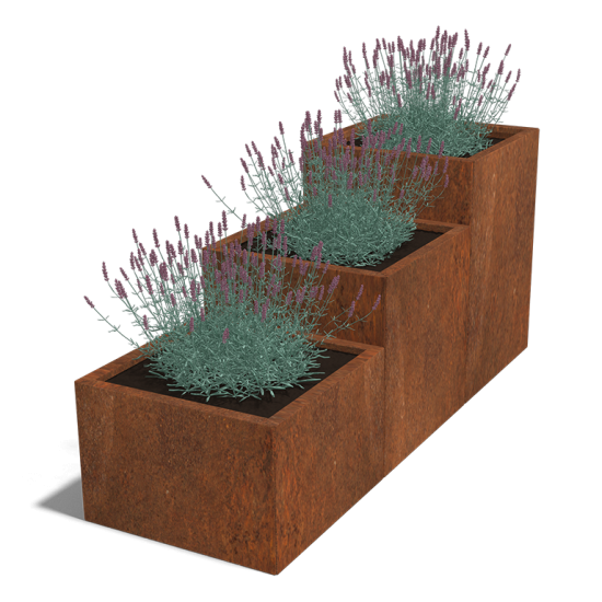Cortenstaal plantenbak Vierkant Trapmodel III 60 opties=geen bodemplaat