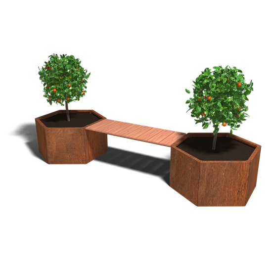 Cortenstaal plantenbak Zeshoek met Bankje