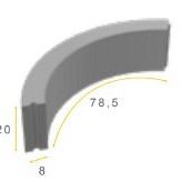 Bochtband 8x20x78,5 R=0,5 grijs h&d K (prijs op aanvraag)