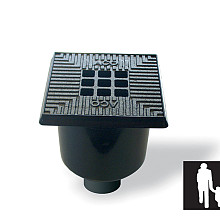 Vloerput gietijzeren rand + gietijzeren rooster 200x200x240 mm + onderuitloop Ø 75