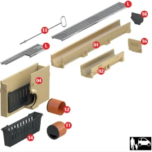 ACO Euroline vuilvanger L500mm,H303mm incl. emmer en Gietijzer sleufrooster 50 cm