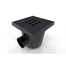 Star Point Put, zwart aluminium rooster 20x20x21 cm (lxbxh), zijuitloop 75mm- onder uitloop 75/110 mm, met afsluitkap