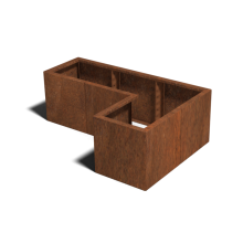 Cortenstaal plantenbak Hoekopstelling 120x80x40cm hoogte=30cm opties=bodemplaat