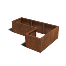 Cortenstaal plantenbak Hoekopstelling 150x100x50cm hoogte=30cm opties=bodemplaat