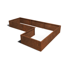 Cortenstaal plantenbak Hoekopstelling 300x200x100cm hoogte=30cm opties=geen bodemplaat