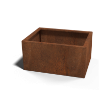 Cortenstaal plantenbak Rechthoek 60x80 hoogte=30cm opties=bodemplaat + (8) voeten