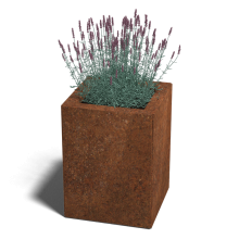 Cortenstaal plantenbak Vierkant 30x30 hoogte=80cm opties=bodemplaat + (8) voeten