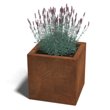 Cortenstaal plantenbak Vierkant 40x40 hoogte=60cm opties=bodemplaat + (8) voeten