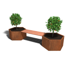 Cortenstaal plantenbak Zeshoek met Bankje
